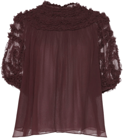 Isolda Silk Smocked Short Sleeve Blouse - Mahogany
