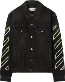 Off White Men Diagonal Arrow Outl Denim Skate Jacket In Black