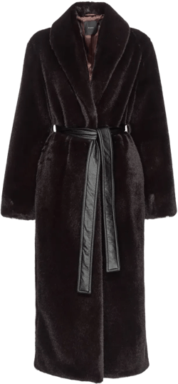 belted faux-fur coat