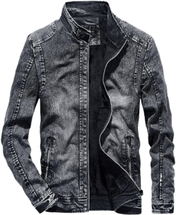Men's Vintage Stand Collar Denim Jacket Casual Lightweight Distressed Motorcycle Coat Slim Zipper Warm Jean Jacket Black-5 Medium