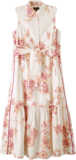Cotton Scribbled Floral Print Maxi Shirt Dress + Belt - Size 10