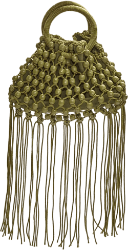 Olive Beaded Weave Bucket Bag