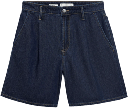 Mid-rise denim bermuda shorts with pleats