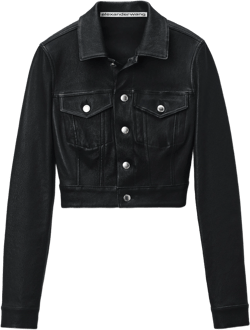 Black Shrunken Leather Trucker Jacket