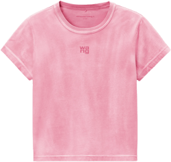 Pink Shrunken Cotton Tee With Logo