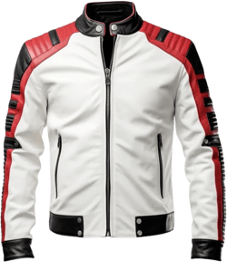 Men's White, Red, and Black Moto Racer Shearling Genuine Sheepskin Leather Jacket - Bold Colors, Timeless Style Small White, Red, Black