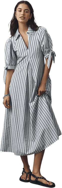 English Factory Striped Midi Shirt Dress