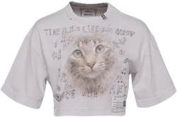 cat-print cropped T-shirt