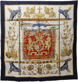 2000s Dieu et Mon Droit Le Jubilé d'Argent de la Reine silk scarf 