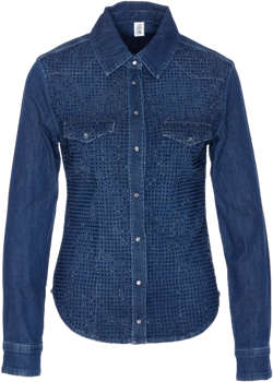 crystal-embellished denim shirt