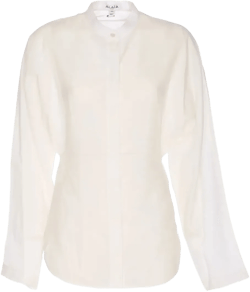 round-hem mandarin-collar blouse