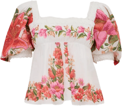 Summer Fruit puff-sleeve floral blouse