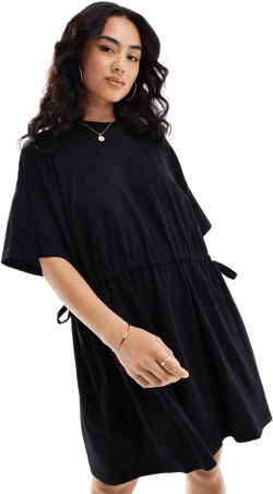 ASOS Women's Black Smock Tee Mini Dress With Channel Waist