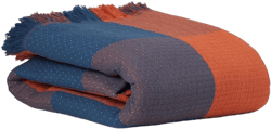 Pendleton Women's Blue Fringed Cotton Throw Blankets Block Plaid/Copper