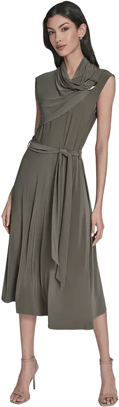 Women's Jersey Mock-Neck Draped Midi Dress