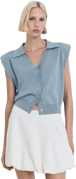 Women's Fine Knit Shoulder Pad Sweater Vest