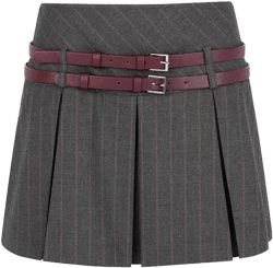 Women's Double Belted Pleated Mini Skirt