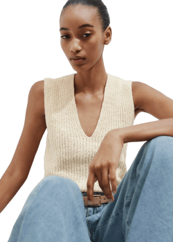 Bouclé Cotton Rib Knit Sweater Vest - Size M