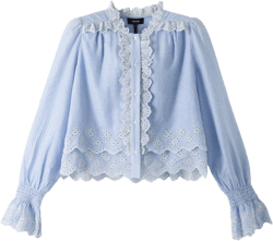 Cotton Stripe Broderie Crop Top - Size 8