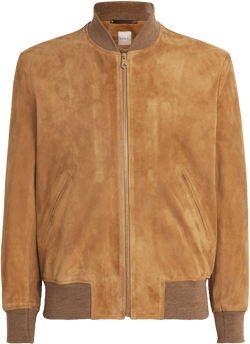 Tan Suede Zip Bomber Jacket Brown