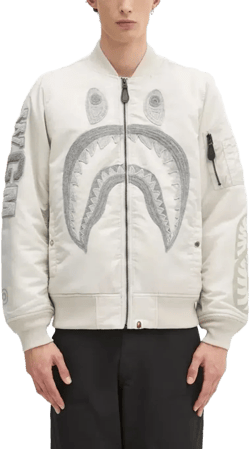 Shark-embroidered Bomber Jacket In White