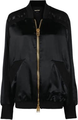 Oversized Satin Bomber Jacket In Black
