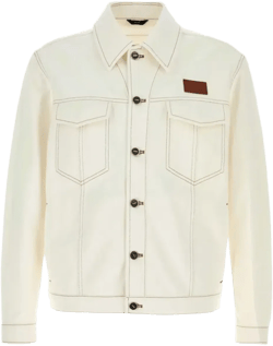 Denim Jacket With Adjustable Hem And Chest Pockets In Neutral