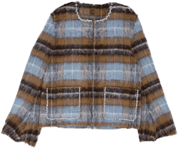 Tan Rhinestone Pearl Mohair Bomber Jacket In Sand
