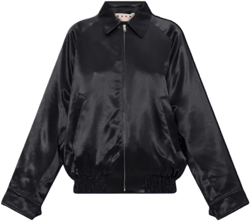 Embroidered Satin Bomber Jacket In Black