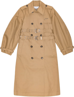 Beige Double-breasted Trench Coat With Belted Waist In Brown