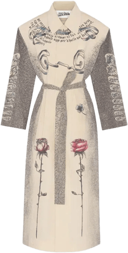 Tattoo Printed Lightweight Trench Coat In 030030-ecru/black/re