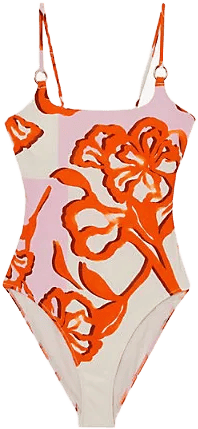 Womens Pink Orange Lexi Square-neck Floral-print Stretch-woven Swimsuit In Multi