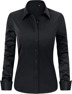 J.VER Womens Dress Shirts Long Sleeve Button Down Shirts Wrinkle-Free Solid Work Blouse Small Black