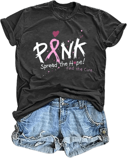 Cancer Shirts Women Breast Cancer Shirt Funny Pink Ribbon Graphic Tee Cancer Awareness Shirt Spread The Hope Tee Top