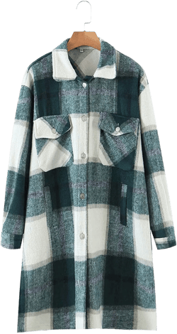 Springrain Women's Casual Oversized Long Plaid Flannel Shacket Jacket Long Shirt Jacket Coat