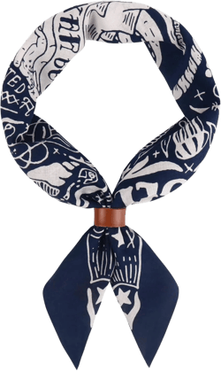 100% cotton Bandana Scarf With Leather Scarf Buckle, Retro sail pattern Neck Scarf for Men & Women Cowboy Scarves Navy Blue