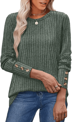 OFEEFAN Long Sleeve Shirts for Womens Sweaters Button Cuff Plus Size Fashion Clothing Tunics or Tops Wear with Leggings 1-green 3X-Large