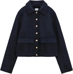 Womens Wool Blend Jacket Button Down Long Sleeve Shirt Jacket Shacket Coat Medium Navy