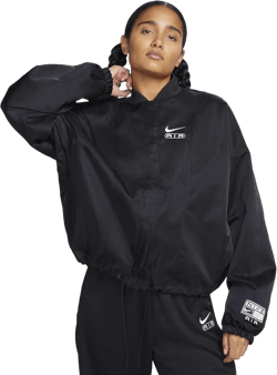 Nike Air Women's Oversized Woven Bomber Jacket, BLACK/WHITE, LARGE