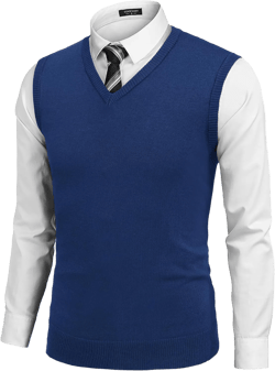 COOFANDY Men's Sleeveless Sweater Vest Lightweight V-Neck Cotton Vest Pullover Denim Blue Small