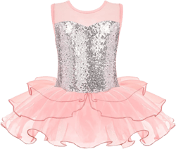 Zaclotre Girls Sequin Ballet Leotards Sleevesless Mesh Toddler Tutu Dress Dance Costume Ballerina Outfits 4-5T Ballet Pink