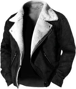 Men's Fleece Jacket Suede Faux Fur Collar Jacket Sherpa Lined Lapel Coat Heavyweight Leisure Winter Coat Outwear Medium Black
