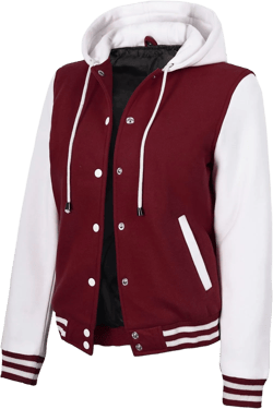 Decrum Hooded Varsity Jacket Women - Letterman Highschool Baseball Bomber Womens Casual Jackets Large Maroon & White Hooded Varsity Jacket Womens
