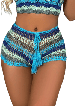 swimsuit coverup for women Summer Beach Striped Knit Cover Up Shorts Large Multicolor