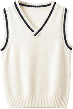 Knitted Vests for Boys Girls V Neck Sweater Vest Sleeveless Crop Tops Pullover Knitwear School Uniform Clothes White 11-12 Years