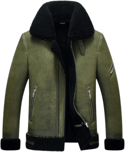 Mens Shearling Sheepskin Leather Coat Classic Lapel Design Motorcycle Jacket Dark Green Fur Clothing Dark Green XX-Large