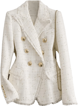 Women's Tweed Double Breasted Blazer Slim Fit Fragrance-Inspired Small Suit Jacket for Office & Casual Large White