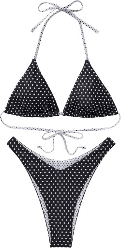 SUUKSESS Women Halter String Two Piece Bikini Sets Reversible Thong Swimsuit Medium 105 Black White Polka Dots