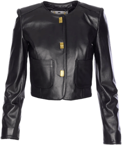 Leather Jacket With Monogram Metal Details In Black