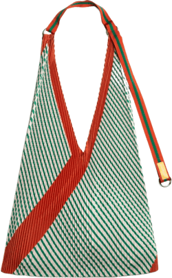 pleated striped tote bag